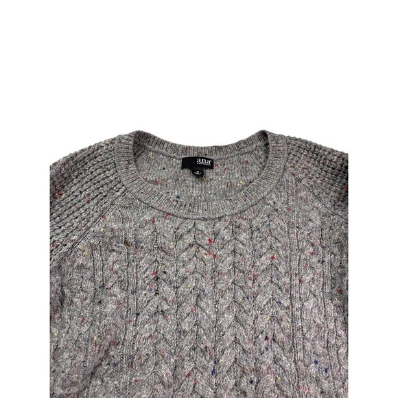 ANA A New Approach Cable Knit Sweater Gray Multicolor Flecks Size M Wool Blend - Picture 2 of 8